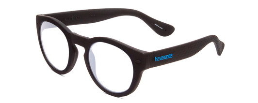 Profile View of Havaianas TRANCOSO/M Designer Blue Light Blocking Eyeglasses in Matte Black Unisex Round Full Rim Acetate 49 mm