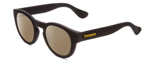 Profile View of Havaianas TRANCOSO/M Designer Polarized Reading Sunglasses with Custom Cut Powered Amber Brown Lenses in Matte Black Unisex Round Full Rim Acetate 49 mm