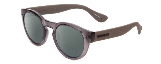 Profile View of Havaianas TRANCOSO/M Designer Polarized Reading Sunglasses with Custom Cut Powered Smoke Grey Lenses in Dark Crystal Slate Grey Unisex Round Full Rim Acetate 49 mm
