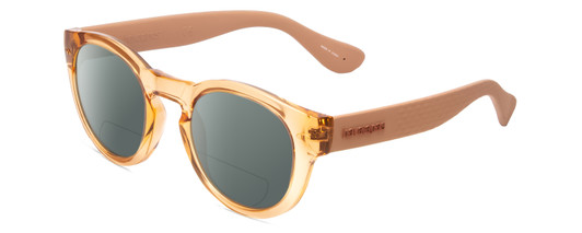 Profile View of Havaianas TRANCOSO/M Designer Polarized Reading Sunglasses with Custom Cut Powered Smoke Grey Lenses in Salmon Crystal Peach Unisex Round Full Rim Acetate 49 mm