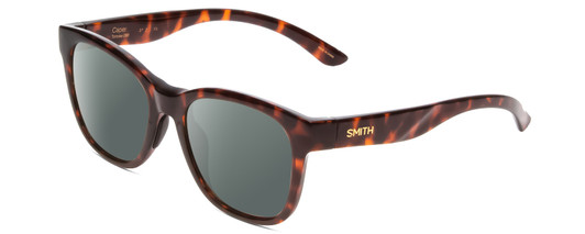 Profile View of Smith Optics Caper Designer Polarized Sunglasses with Custom Cut Smoke Grey Lenses in Tortoise Havana Brown Gold Ladies Cateye Full Rim Acetate 53 mm