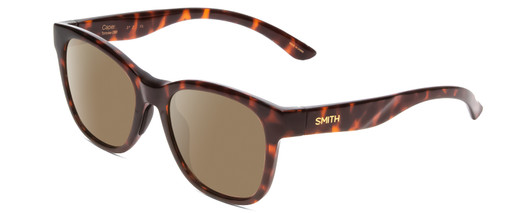 Profile View of Smith Optics Caper Designer Polarized Sunglasses with Custom Cut Amber Brown Lenses in Tortoise Havana Brown Gold Ladies Cateye Full Rim Acetate 53 mm