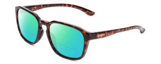Profile View of Smith Optics Contour Designer Polarized Reading Sunglasses with Custom Cut Powered Green Mirror Lenses in Tortoise Havana Gold Unisex Square Full Rim Acetate 56 mm