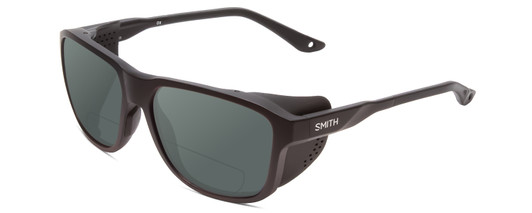 Profile View of Smith Optics Embark Designer Polarized Reading Sunglasses with Custom Cut Powered Smoke Grey Lenses in Matte Black Unisex Wrap Full Rim Acetate 58 mm