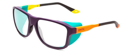 Profile View of Smith Optics Embark Designer Blue Light Blocking Eyeglasses in Purple Cinder Brown Orange Hi Viz Unisex Wrap Full Rim Acetate 58 mm