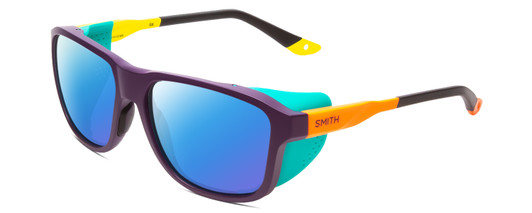 Profile View of Smith Optics Embark Designer Polarized Sunglasses with Custom Cut Blue Mirror Lenses in Purple Cinder Brown Orange Hi Viz Unisex Wrap Full Rim Acetate 58 mm