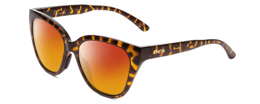 Profile View of Smith Optics Era Designer Polarized Sunglasses with Custom Cut Red Mirror Lenses in Vintage Tortoise Havana Gold Ladies Cateye Full Rim Acetate 55 mm