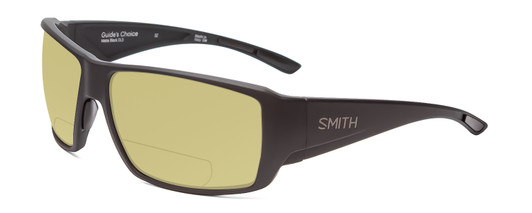 Profile View of Smith Optics Guides Choice Designer Polarized Reading Sunglasses with Custom Cut Powered Sun Flower Yellow Lenses in Matte Black  Unisex Rectangle Full Rim Acetate 62 mm