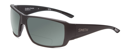 Profile View of Smith Optics Guides Choice Designer Polarized Reading Sunglasses with Custom Cut Powered Smoke Grey Lenses in Matte Black  Unisex Rectangle Full Rim Acetate 62 mm