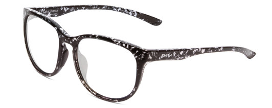 Profile View of Smith Optics Lake Shasta Designer Progressive Lens Blue Light Blocking Eyeglasses in Black Marble Tortoise Unisex Cateye Full Rim Acetate 56 mm with Progressive Blue Light Lens Functionality illustration laid on top of the lens