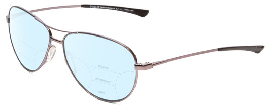 Profile View of Smith Optics Langley Designer Progressive Lens Blue Light Blocking Eyeglasses in Dark Ruthenium Silver Black Unisex Aviator Full Rim Metal 60 mm with Progressive Blue Light Lens Functionality illustration laid on top of the lens