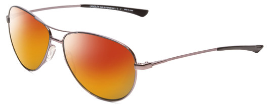 Profile View of Smith Optics Langley Designer Polarized Sunglasses with Custom Cut Red Mirror Lenses in Dark Ruthenium Silver Black Unisex Aviator Full Rim Metal 60 mm