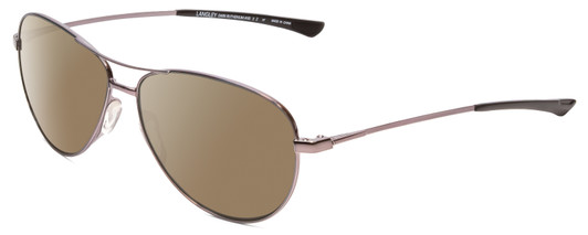 Profile View of Smith Optics Langley Designer Polarized Sunglasses with Custom Cut Amber Brown Lenses in Dark Ruthenium Silver Black Unisex Aviator Full Rim Metal 60 mm