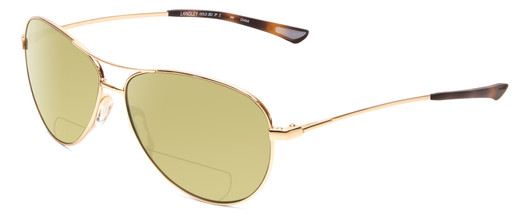 Profile View of Smith Optics Langley Designer Polarized Reading Sunglasses with Custom Cut Powered Sun Flower Yellow Lenses in Gold Unisex Aviator Full Rim Metal 60 mm