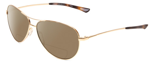 Profile View of Smith Optics Langley Designer Polarized Reading Sunglasses with Custom Cut Powered Amber Brown Lenses in Gold Unisex Aviator Full Rim Metal 60 mm