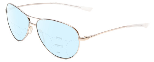 Profile View of Smith Optics Langley Designer Progressive Lens Blue Light Blocking Eyeglasses in Silver Unisex Aviator Full Rim Metal 60 mm with Progressive Blue Light Lens Functionality illustration laid on top of the lens