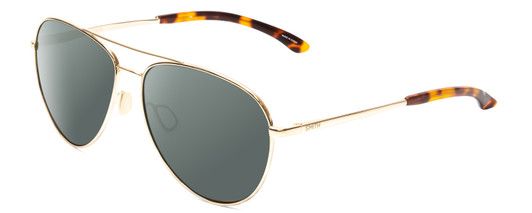 Profile View of Smith Optics Layback Designer Polarized Sunglasses with Custom Cut Smoke Grey Lenses in Gold Unisex Aviator Full Rim Metal 60 mm