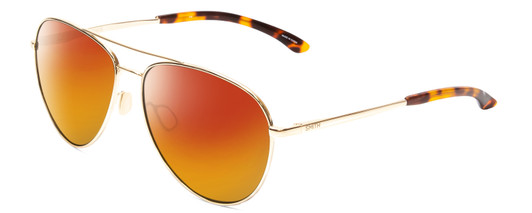 Profile View of Smith Optics Layback Designer Polarized Sunglasses with Custom Cut Red Mirror Lenses in Gold Unisex Aviator Full Rim Metal 60 mm
