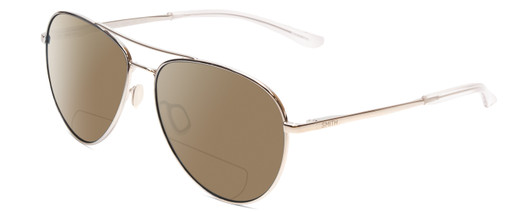 Profile View of Smith Optics Layback Designer Polarized Reading Sunglasses with Custom Cut Powered Amber Brown Lenses in Silver Unisex Aviator Full Rim Metal 60 mm