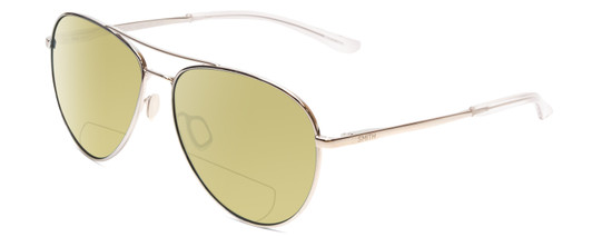 Profile View of Smith Optics Layback Designer Polarized Reading Sunglasses with Custom Cut Powered Sun Flower Yellow Lenses in Silver Unisex Aviator Full Rim Metal 60 mm