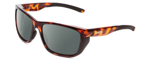 Profile View of Smith Optics Longfin Designer Polarized Sunglasses with Custom Cut Smoke Grey Lenses in Tortoise Havana Brown Gold Unisex Wrap Full Rim Acetate 59 mm