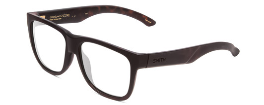 Profile View of Smith Optics Lowdown 2 Core Designer Blue Light Blocking Eyeglasses in Matte Tortoise Havana Gold Unisex Classic Full Rim Acetate 55 mm