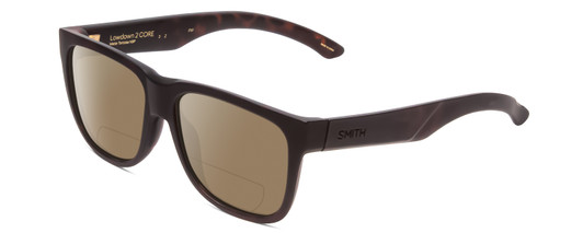 Profile View of Smith Optics Lowdown 2 Core Designer Polarized Reading Sunglasses with Custom Cut Powered Amber Brown Lenses in Matte Tortoise Havana Gold Unisex Classic Full Rim Acetate 55 mm