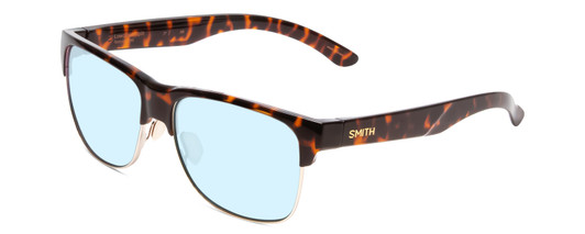 Profile View of Smith Optics Lowdown Split Designer Progressive Lens Blue Light Blocking Eyeglasses in Tortoise Havana Brown Gold Unisex Classic Semi-Rimless Acetate 56 mm