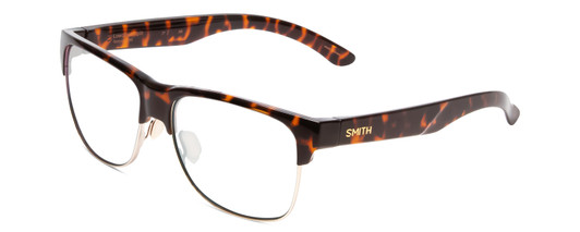 Profile View of Smith Optics Lowdown Split Designer Progressive Lens Blue Light Blocking Eyeglasses in Tortoise Havana Brown Gold Unisex Classic Semi-Rimless Acetate 56 mm with Progressive Blue Light Lens Functionality illustration laid on top of the lens