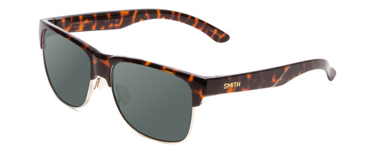Profile View of Smith Optics Lowdown Split Designer Polarized Sunglasses with Custom Cut Smoke Grey Lenses in Tortoise Havana Brown Gold Unisex Classic Semi-Rimless Acetate 56 mm