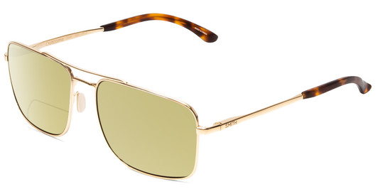 Profile View of Smith Optics Outcome Designer Polarized Reading Sunglasses with Custom Cut Powered Sun Flower Yellow Lenses in Gold Tortoise Unisex Aviator Full Rim Metal 59 mm