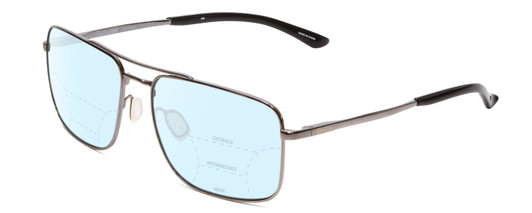 Profile View of Smith Optics Outcome Designer Progressive Lens Blue Light Blocking Eyeglasses in Gun Metal Silver Black Unisex Aviator Full Rim Metal 59 mm with Progressive Blue Light Lens Functionality illustration laid on top of the lens