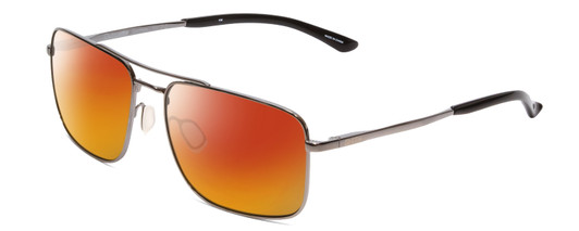 Profile View of Smith Optics Outcome Designer Polarized Sunglasses with Custom Cut Red Mirror Lenses in Gun Metal Silver Black Unisex Aviator Full Rim Metal 59 mm