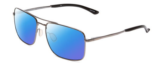 Profile View of Smith Optics Outcome Designer Polarized Sunglasses with Custom Cut Blue Mirror Lenses in Gun Metal Silver Black Unisex Aviator Full Rim Metal 59 mm