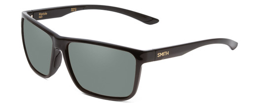 Profile View of Smith Optics Riptide Designer Polarized Sunglasses with Custom Cut Smoke Grey Lenses in Gloss Black Unisex Rectangle Full Rim Acetate 57 mm