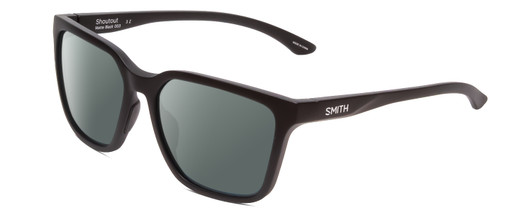Profile View of Smith Optics Shoutout Designer Polarized Sunglasses with Custom Cut Smoke Grey Lenses in Matte Black Unisex Retro Full Rim Acetate 57 mm