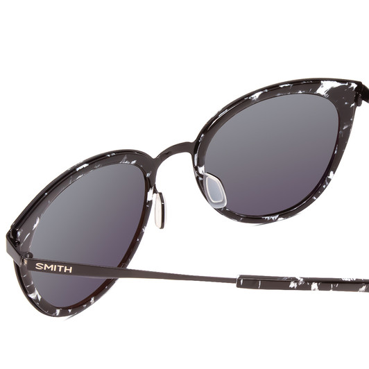 Close Up View of Smith Somerset Cateye Sunglasses in Black Marble/CP Polarized Violet Mirror 53mm