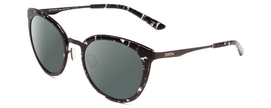 Profile View of Smith Optics Somerset Designer Polarized Sunglasses with Custom Cut Smoke Grey Lenses in Black Marble Tortoise Ladies Cateye Full Rim Stainless Steel 53 mm