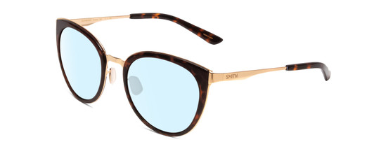 Profile View of Smith Optics Somerset Designer Blue Light Blocking Eyeglasses in Tortoise Havana Gold Ladies Cateye Full Rim Stainless Steel 53 mm