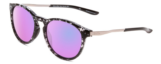 Profile View of Smith Wander Round Sunglasses Black Marble/CP Polarize Violet Purple Mirror 55mm