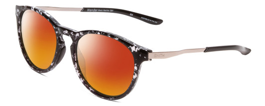 Profile View of Smith Optics Wander Designer Polarized Sunglasses with Custom Cut Red Mirror Lenses in Black Marble Tortoise Unisex Round Full Rim Acetate 55 mm