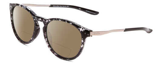 Profile View of Smith Optics Wander Designer Polarized Reading Sunglasses with Custom Cut Powered Amber Brown Lenses in Black Marble Tortoise Unisex Round Full Rim Acetate 55 mm