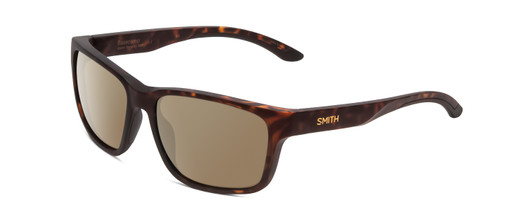 Profile View of Smith Optics Basecamp Designer Polarized Sunglasses with Custom Cut Amber Brown Lenses in Matte Tortoise Havana Gold Unisex Square Full Rim Acetate 58 mm