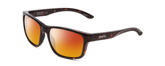 Profile View of Smith Optics Basecamp Designer Polarized Sunglasses with Custom Cut Red Mirror Lenses in Tortoise Havana Gold Unisex Square Full Rim Acetate 58 mm