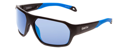 Profile View of Smith Deckboss Unisex Sunglasses Black Blue/ChromaPop Polarized Blue Mirror 63mm