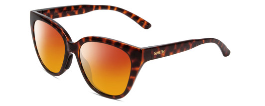 Profile View of Smith Optics Era Designer Polarized Sunglasses with Custom Cut Red Mirror Lenses in Tortoise Havana Gold Ladies Cateye Full Rim Acetate 55 mm