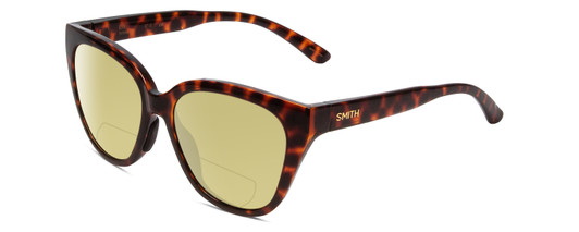 Profile View of Smith Optics Era Designer Polarized Reading Sunglasses with Custom Cut Powered Sun Flower Yellow Lenses in Tortoise Havana Gold Ladies Cateye Full Rim Acetate 55 mm