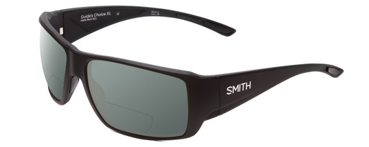Profile View of Smith Optics Guides Choice XL Designer Polarized Reading Sunglasses with Custom Cut Powered Smoke Grey Lenses in Matte Black Unisex Rectangle Full Rim Acetate 63 mm