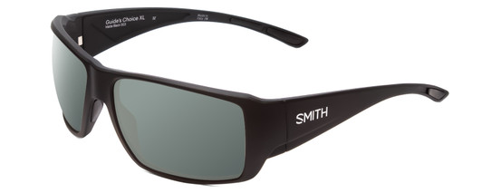 Profile View of Smith Optics Guides Choice XL Designer Polarized Sunglasses with Custom Cut Smoke Grey Lenses in Matte Black Unisex Rectangle Full Rim Acetate 63 mm