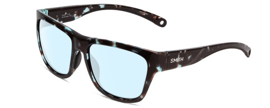 Profile View of Smith Optics Joya Designer Blue Light Blocking Eyeglasses in Sky Tortoise Havana Marble Brown Ladies Square Full Rim Acetate 56 mm